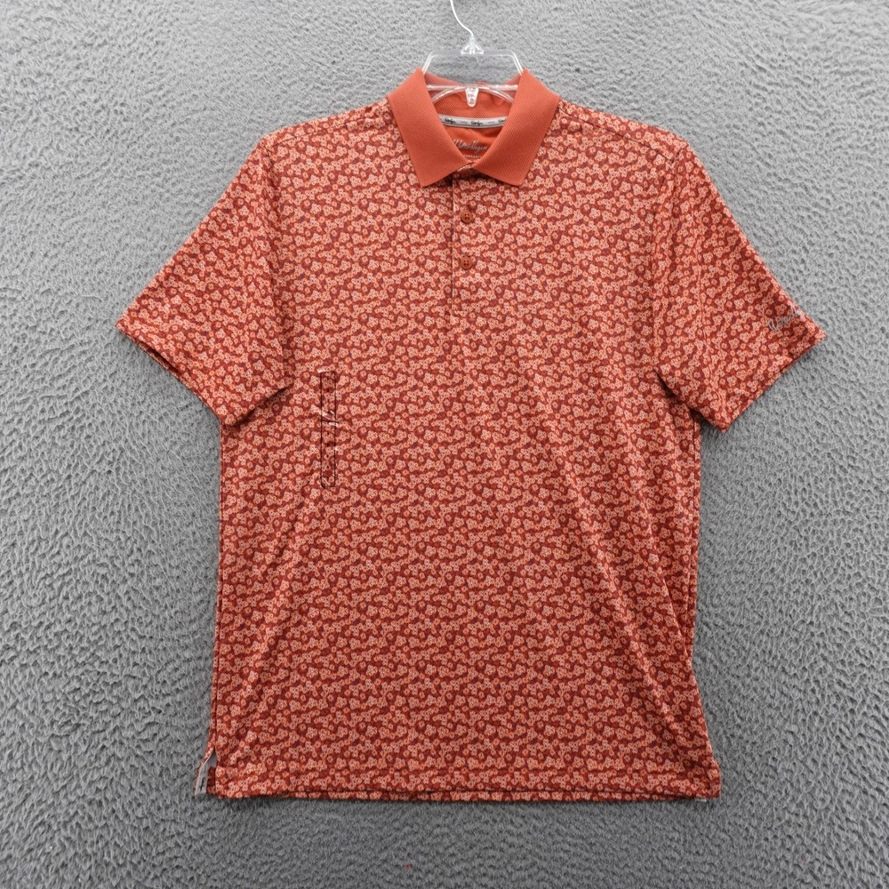 Walter Hagen Mens Small P11 Dogwood Ditsy Golf Polo Shirt Orange Floral NEW